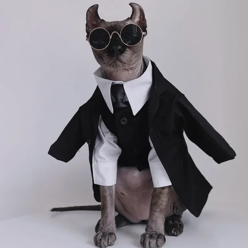 Cat Costumes Sphynx Hairless Cat Clothes Sphinx Devon Autumn Winter English Dress Wedding Suit Pet Gentleman Handsome Cool Coat
