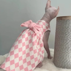 Luxury Bowknot Dress for Sphynx Cat Sleeveless Pink Skirt for Female Cats Sweet Vest For Devon Rex in Spring Cat Supplies