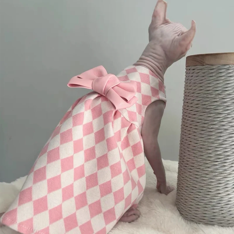 Luxury Bowknot Dress for Sphynx Cat Sleeveless Pink Skirt for Female Cats Sweet Vest For Devon Rex in Spring Cat Supplies