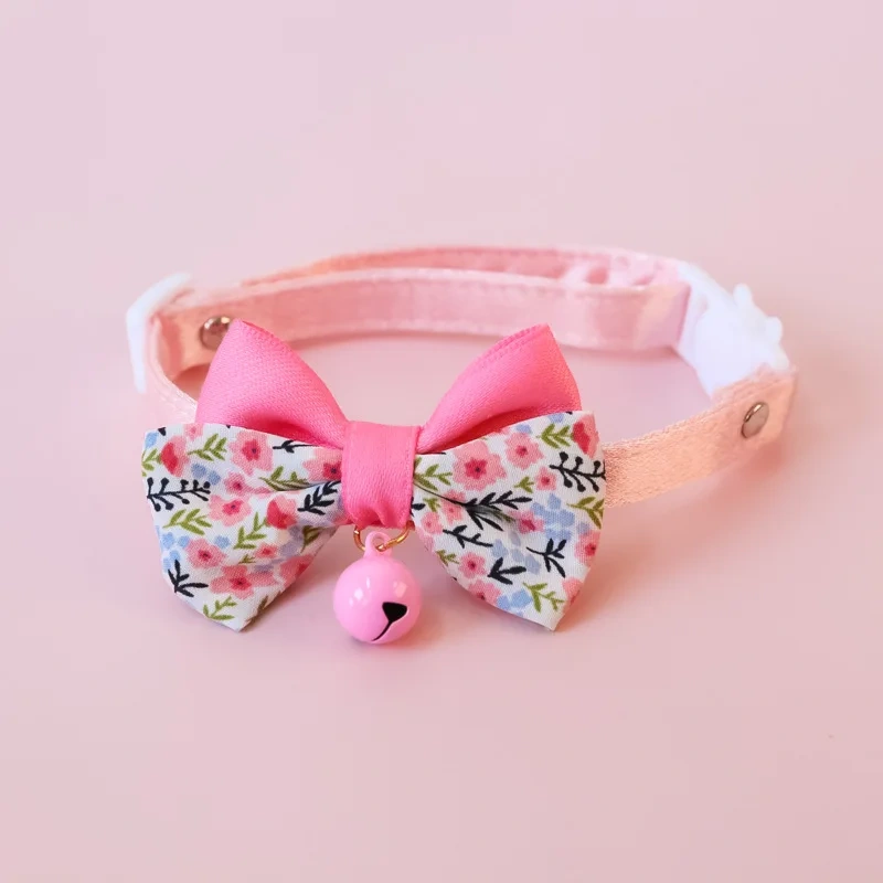 Bow Pet Collar, Cat Dog Collar Macaron Bell Safety Buckle Gradient Floral Bow Adjustable Knot Cat Collars for Kitten and Puppies