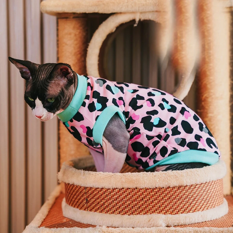 Sphinx Hairless Cat Clothes Pet Kittens Hoodies Shirt Leopard Print Sphynx Devon Rex Costumes Soft Warm Clothing For Cats Dogs