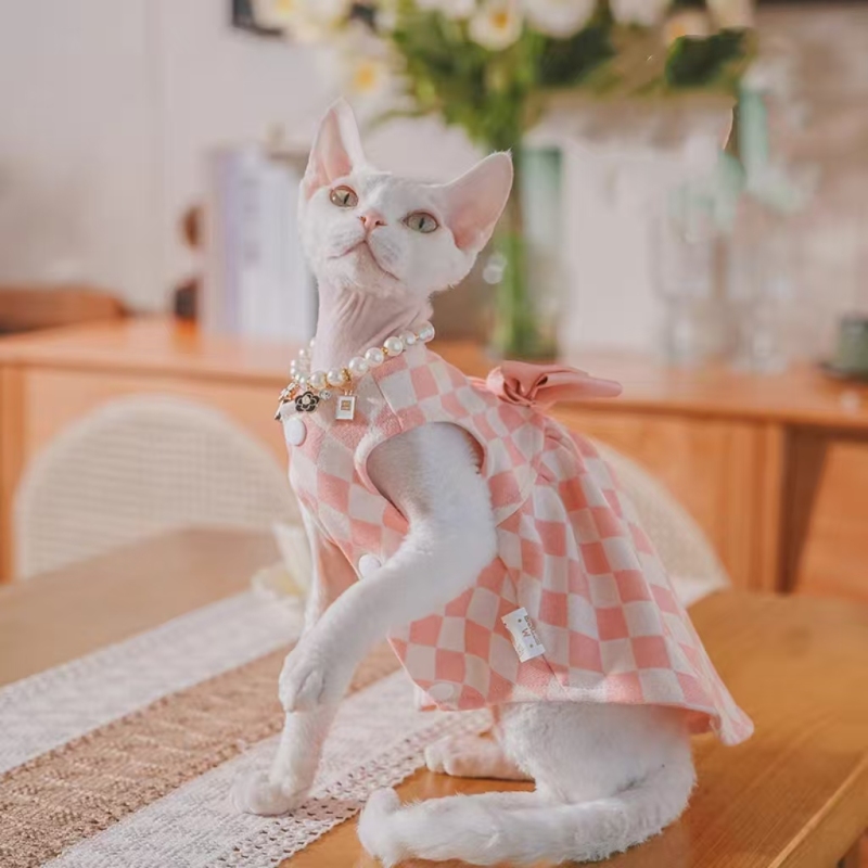 Luxury Bowknot Dress for Sphynx Cat Sleeveless Pink Skirt for Female Cats Sweet Vest