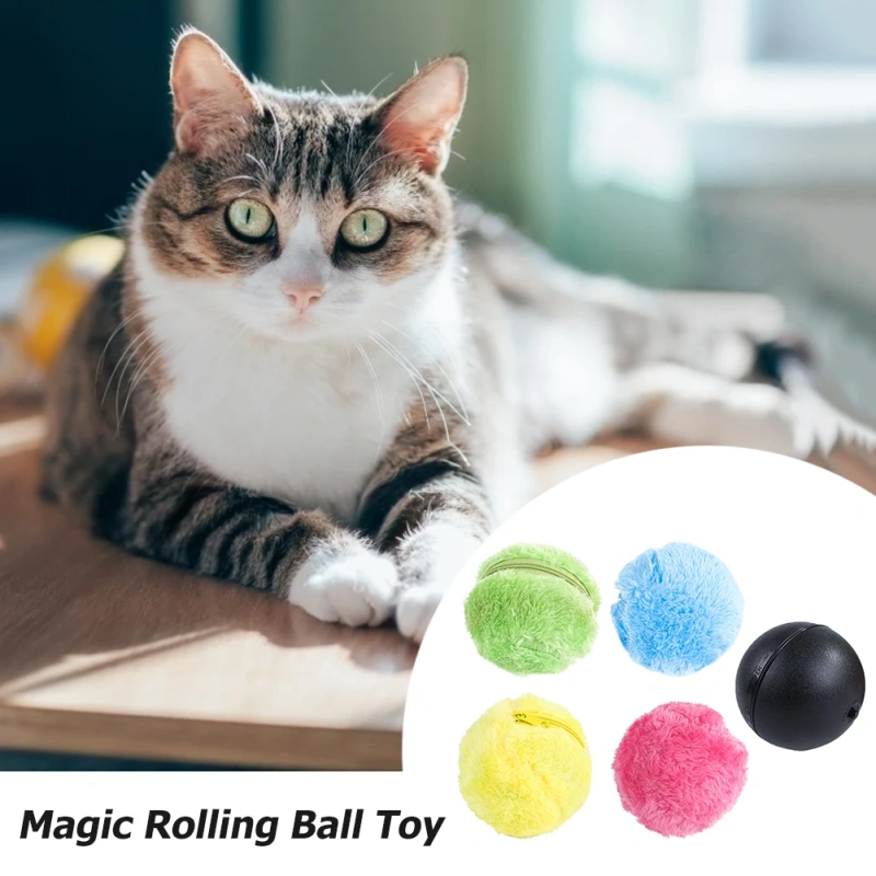 Electric Cat Ball Plush Toy Automatic Rolling Smart Interactive Dog Training Self-moving Kitten Toys for Pet Dogs Indoor Playing