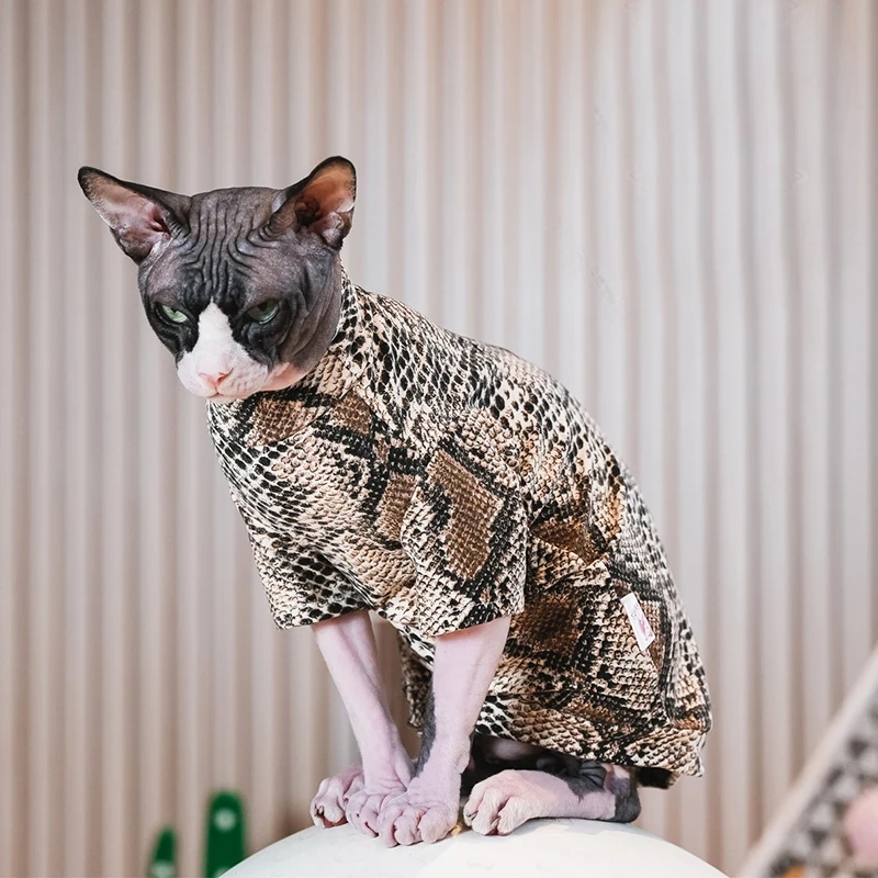 Euro-american Snakeskin Pattern Sphynx Cat Clothes Cotton T-shirt Fashion Cartoon Undercoat Devon Rex Soft Coat for Kittens