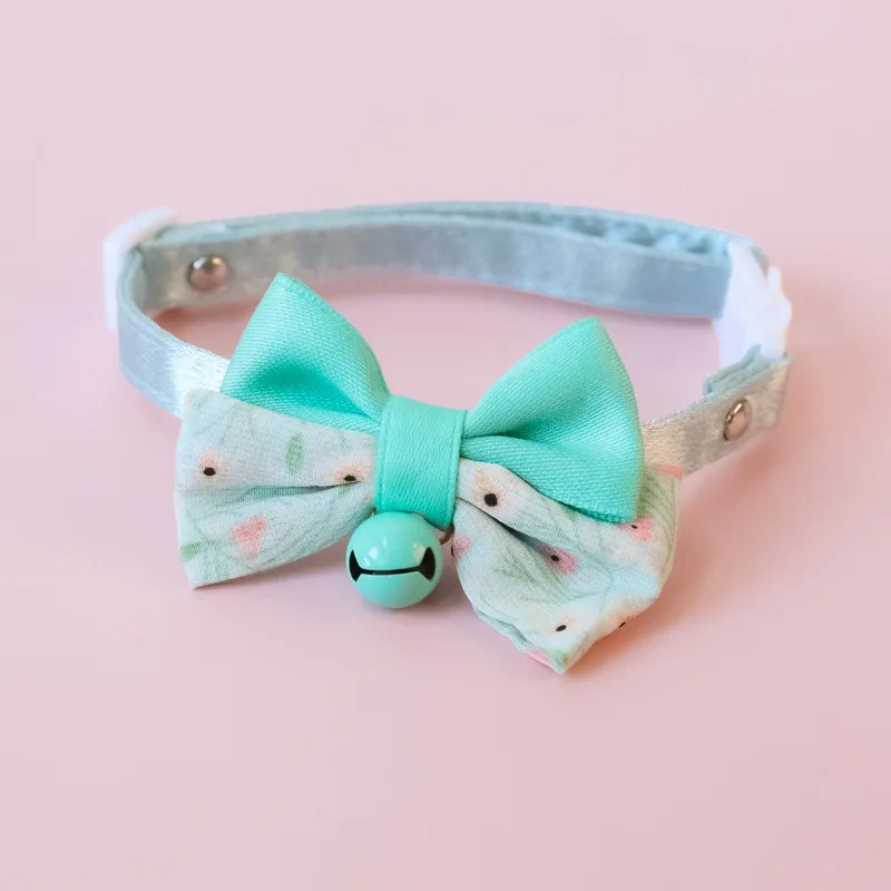 Bow Pet Collar, Cat Dog Collar Macaron Bell Safety Buckle Gradient Floral Bow Adjustable Knot Cat Collars for Kitten and Puppies