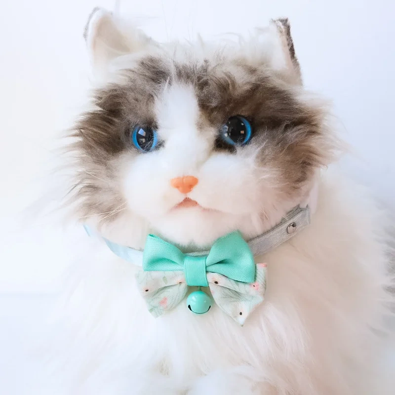 Bow Pet Collar, Cat Dog Collar Macaron Bell Safety Buckle Gradient Floral Bow Adjustable Knot Cat Collars for Kitten and Puppies