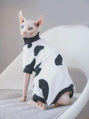 White Cotton Coat for Sphynx Cat Spring Long Sleeves Soft Cow Spot T-shirt for Kittens in Autumn Cartoon Pajamas for Devon Rex