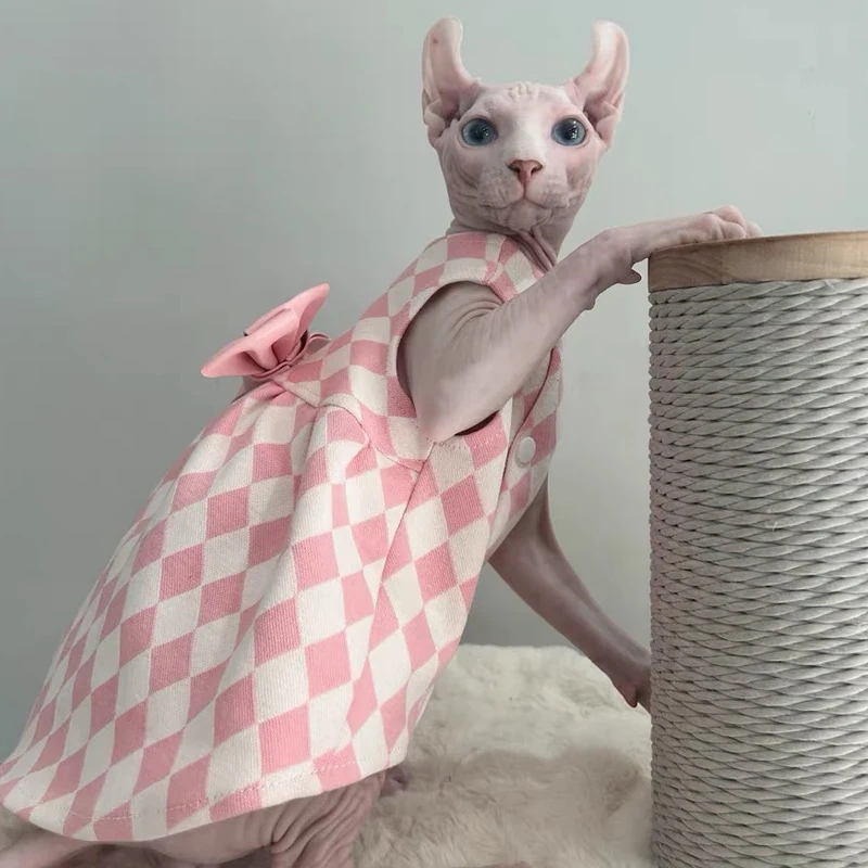 Luxury Bowknot Dress for Sphynx Cat Sleeveless Pink Skirt for Female Cats Sweet Vest For Devon Rex in Spring Cat Supplies