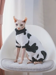 White Cotton Coat for Sphynx Cat Spring Long Sleeves Soft Cow Spot T-shirt for Kittens in Autumn Cartoon Pajamas for Devon Rex