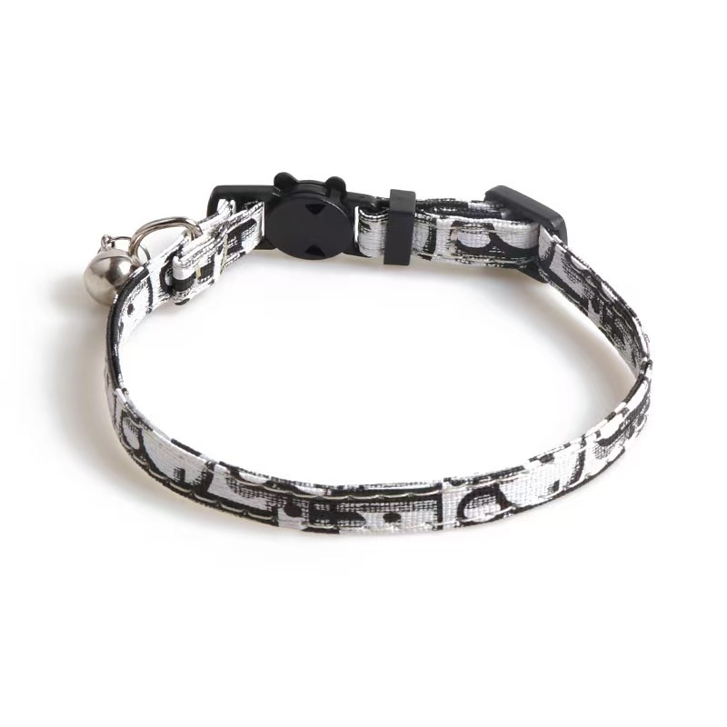 Adjustable Collar Cute Kitten Face Shape Button with Bell Pet Collar