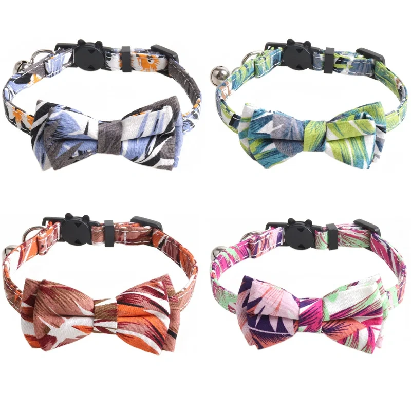 Custom Cute Print Adjustable Halloween Pet Cat Collar Fancy Cat Collars with Bow