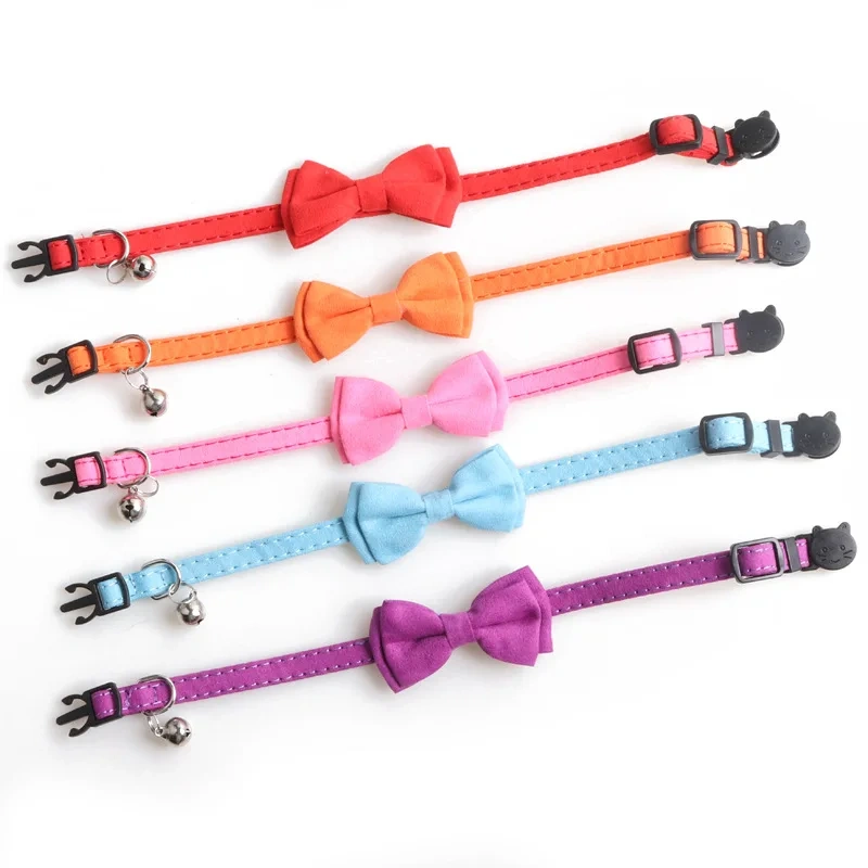 Wholesale Custom Pet Cat Collar Luxury Plain Small Puppy Breakaway Pet Cat Collar Bow Tie Pet Cat Collar With Bell