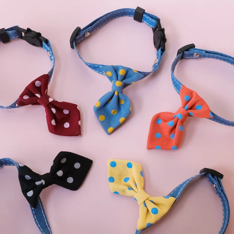 Adjustable Safety Buckle British Style Wedding Polka Dot Print Pet Cat Dog Collar Bow Tie for Cats & Dogs With Bell