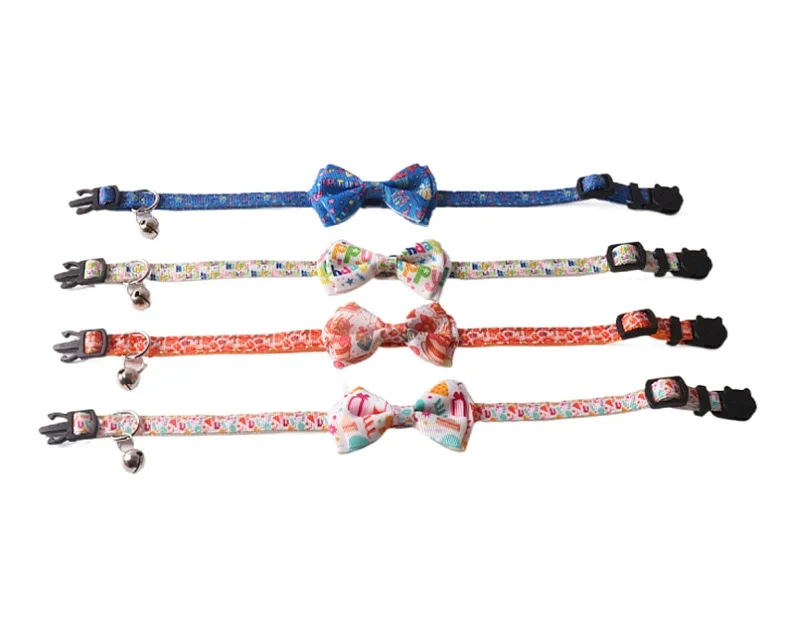 Wholesale Custom Pet Cat Collar Luxury Breakaway Small Birthday Bow Tie Pet Cat Collar With Bell