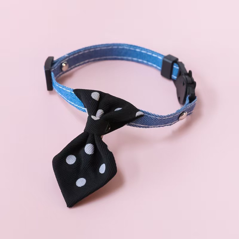 Adjustable Safety Buckle British Style Wedding Polka Dot Print Pet Cat Collar Bow Tie