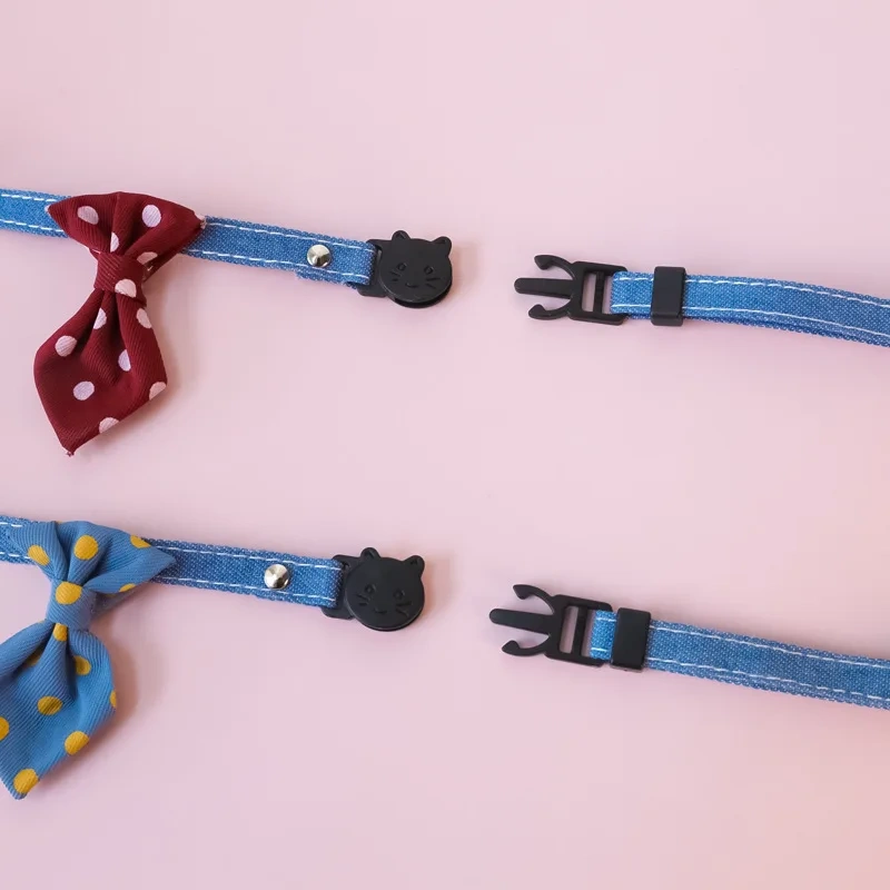 Adjustable Safety Buckle British Style Wedding Polka Dot Print Pet Cat Dog Collar Bow Tie for Cats & Dogs With Bell