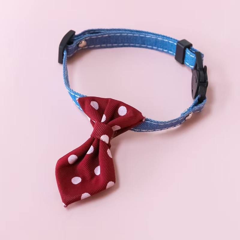 Adjustable Safety Buckle British Style Wedding Polka Dot Print Pet Cat Collar Bow Tie
