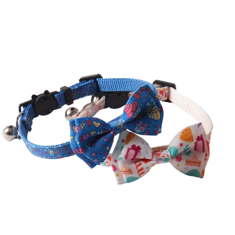 Wholesale Custom Pet Cat Collar Luxury Breakaway Small Birthday Bow Tie Pet Cat Collar With Bell