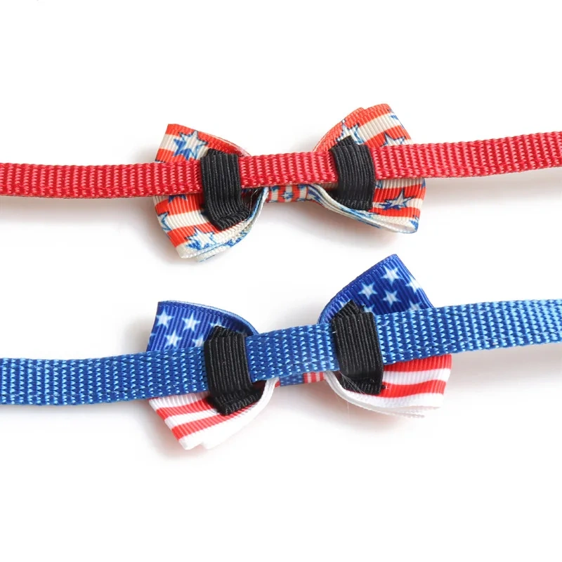 Wholesale Custom Pet Cat Collar USA Independence Day Safety Luxury Pet Cat Bow Tie Collar Breakaway Buckle With Bell