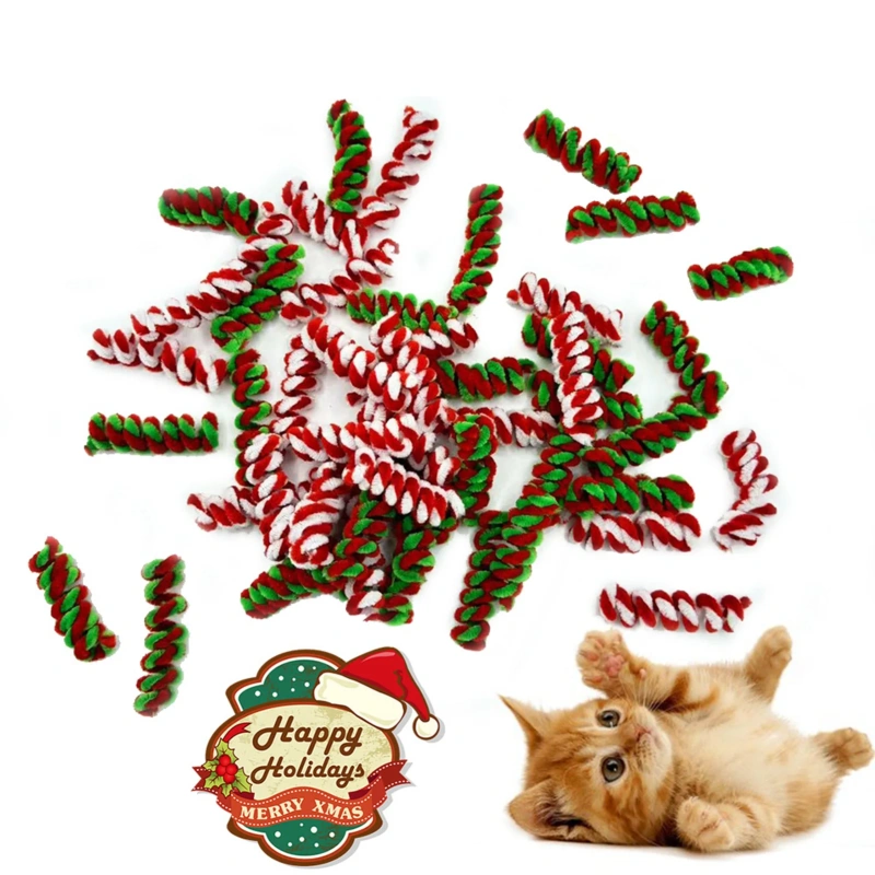 10Pcs Christmas Cat Toys For Pets Fluffy Spring Teaser Wand Interactive Boredom Relief Gift Cats Play Holiday Gift For Pets
