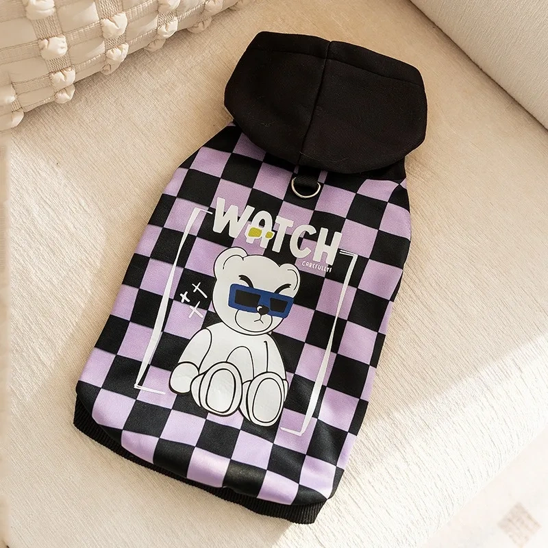 Sweatshirt for Corgi Plaid Printed Hooded Pet Dog Warm Clothing Medium Dog Popular Pullover Pet Supplies