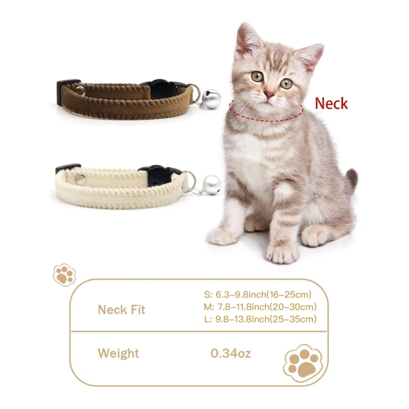 Furry Breakaway Cat Collar with Bell, Adjustable Kitten Collar, Suitable for All Types of Cats and Small Dogs