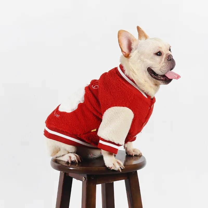 Dog winter clothes, pet trendy brand baseball jacket, velvet thickened pet coat, suitable for small and medium-sized dogs