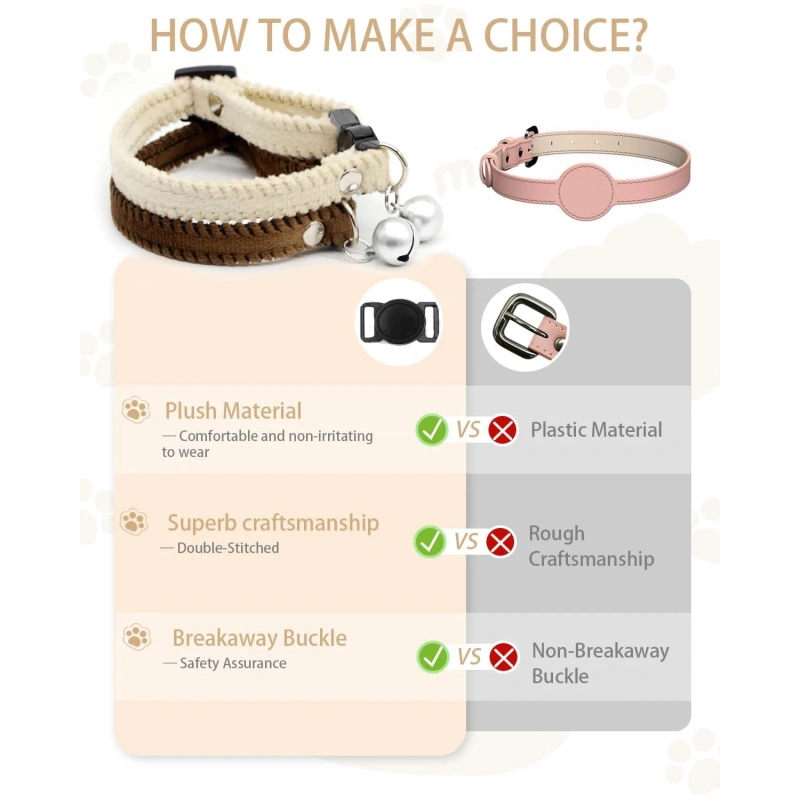 Furry Breakaway Cat Collar with Bell, Adjustable Kitten Collar, Suitable for All Types of Cats and Small Dogs