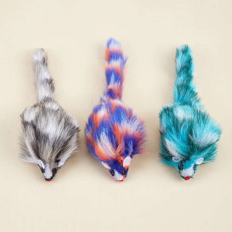 Long Haired Furry Mice Cat Toys Colorful Furry Mouse Cat Toy Small Mouse Kitten Interactive Toy