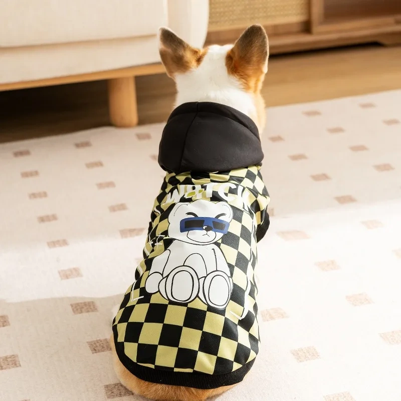 Sweatshirt for Corgi Plaid Printed Hooded Pet Dog Warm Clothing Medium Dog Popular Pullover Pet Supplies