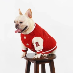 Dog winter clothes, pet trendy brand baseball jacket, velvet thickened pet coat, suitable for small and medium-sized dogs
