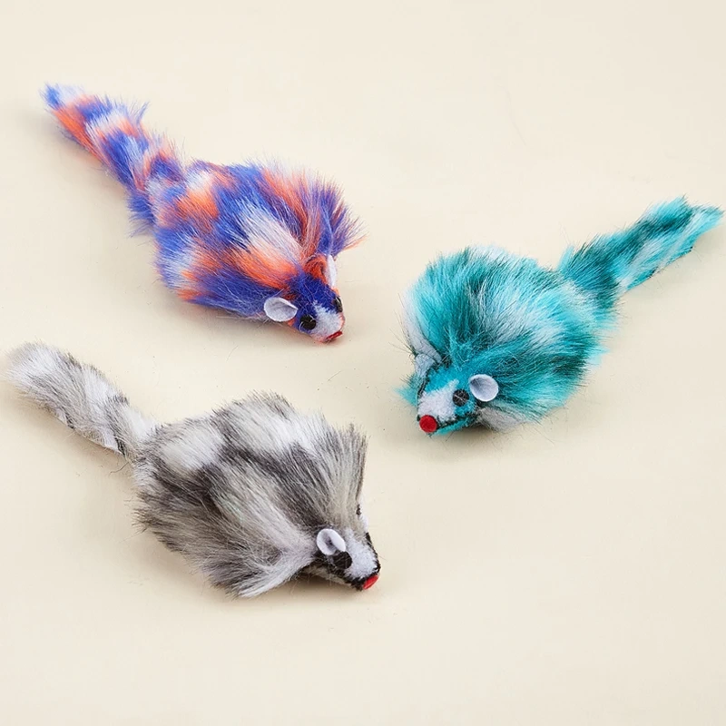 Long Haired Furry Mice Cat Toys Colorful Furry Mouse Cat Toy Small Mouse Kitten Interactive Toy