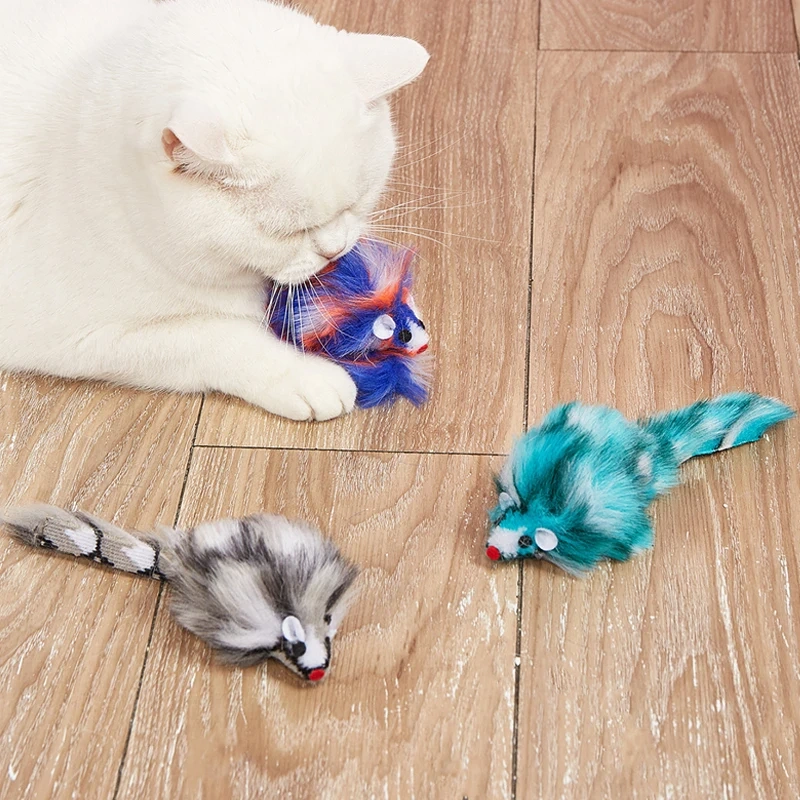 Long Haired Furry Mice Cat Toys Colorful Furry Mouse Cat Toy Small Mouse Kitten Interactive Toy