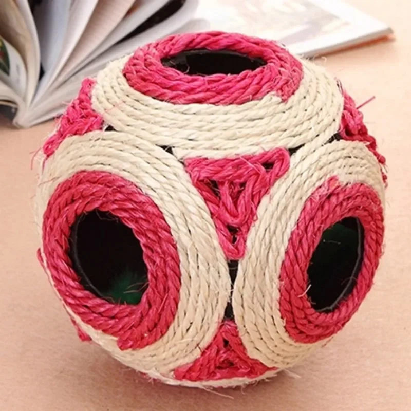 Cat Toys Sisal Ball Interactive Cat Toy Feather Catch Ball Toys for Cats Teeth Chew Proof Pet Toy with Feather Bell Pet Products