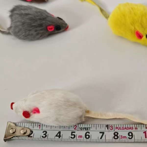 Rabbit fur mouse, fabric-eyed cat toy，Multi-color random color