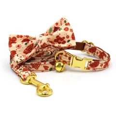 2025 Christmas Gingerbread Cat Bow Collar Brown Webbing Cat Collar Buckle with Bell Fancy Cat Collar Laser