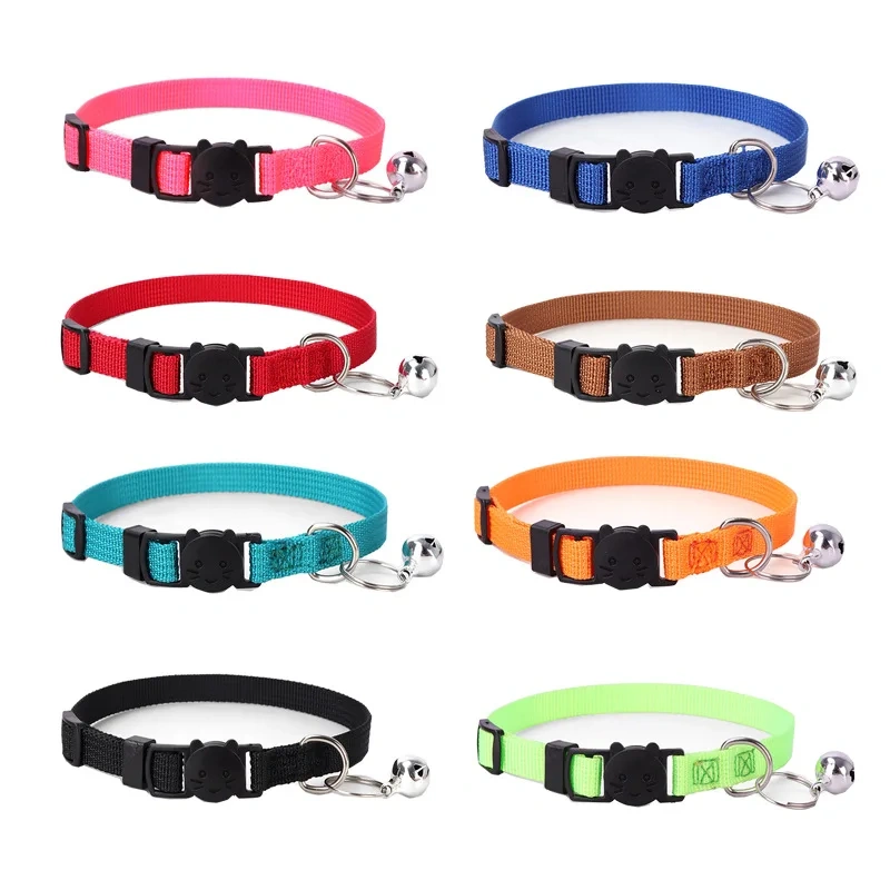 KingHon Metal Tag Laser Engraving Personalized Customized Polyester Nylon Cat Collar Luxury With Bell Collar for Cats