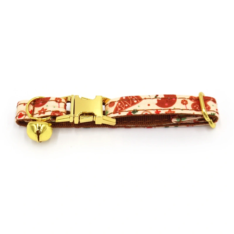 2025 Christmas Gingerbread Cat Bow Collar Brown Webbing Cat Collar Buckle with Bell Fancy Cat Collar Laser