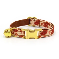 2025 Christmas Gingerbread Cat Bow Collar Brown Webbing Cat Collar Buckle with Bell Fancy Cat Collar Laser