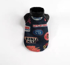 Cat-themed denim motorcycle jacket