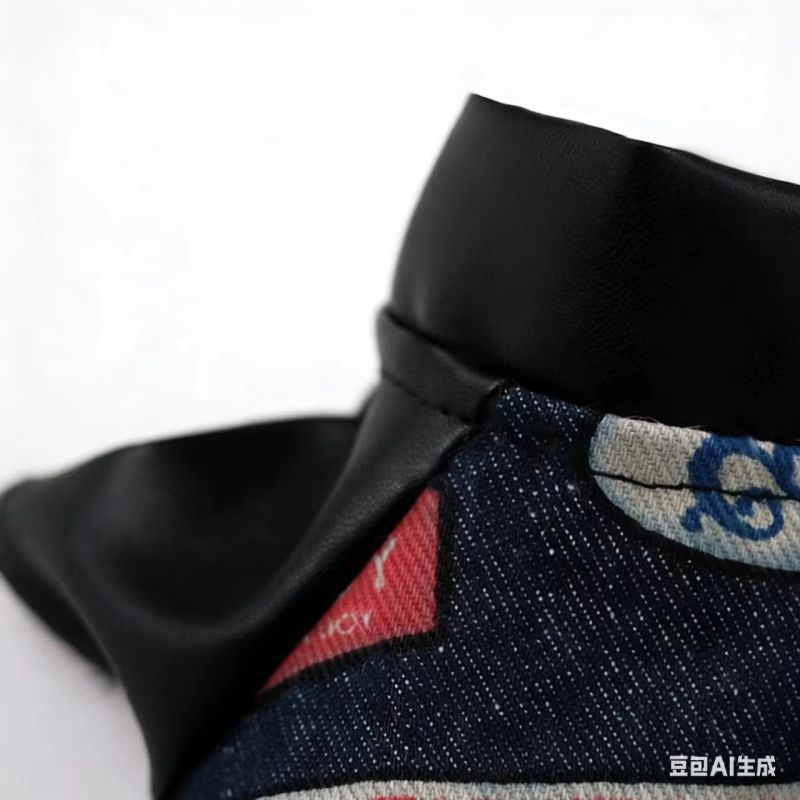 Cat-themed denim motorcycle jacket
