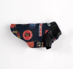 Cat-themed denim motorcycle jacket