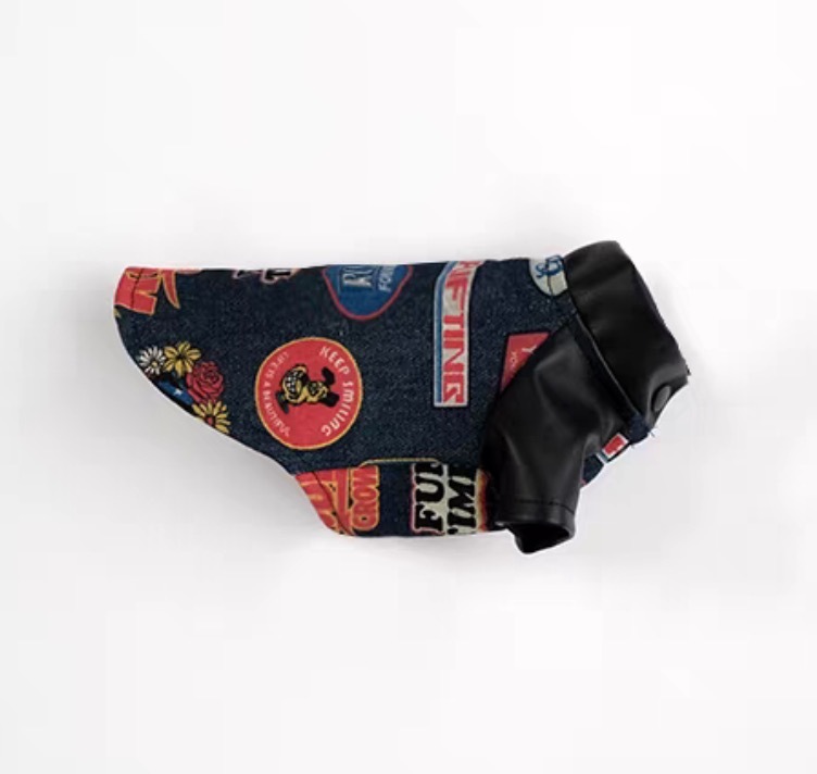 Cat-themed denim motorcycle jacket