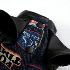 Cat-themed denim motorcycle jacket