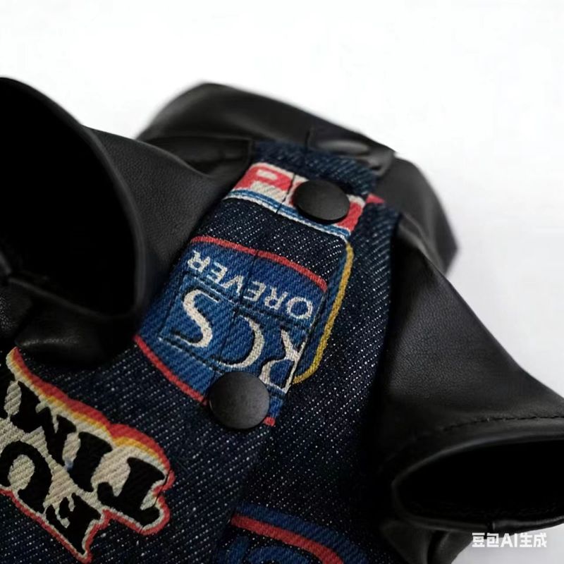 Cat-themed denim motorcycle jacket