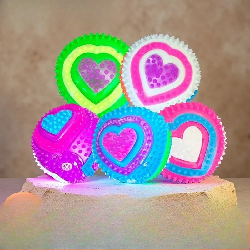 5pcs Heart Shape TPR Dog Chew Toy Set Bite Resistant Pet Teething Ball with Squeaky Sound for Puppy