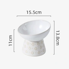 Ceramic Snowflake relief pattern High Footed Bowls for Pet, Cervical Vertebra Protection, Drinking Food Cat Bowl Supplies, 1Pc