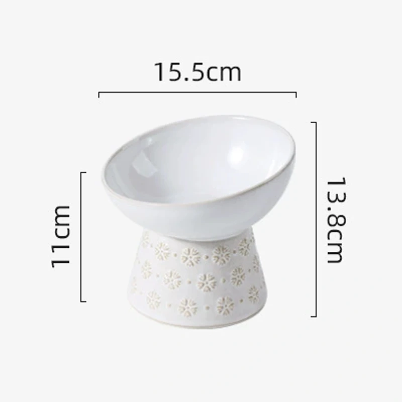 Ceramic Snowflake relief pattern High Footed Bowls for Pet, Cervical Vertebra Protection, Drinking Food Cat Bowl Supplies, 1Pc