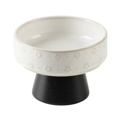 Shamitao Eco-Friendly Durable Ceramic Pet Food Bowls with Wooden Stand 2 in 1 Protective Cervical Vertebrae Split for Cats Dogs