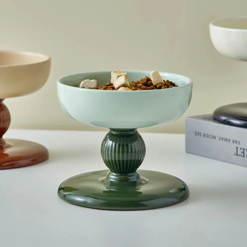 Elevated ceramic pet bowl for cats and dogs, pet drinking bowl, neck-friendly design, anti-tipping base, promote healthy digesti
